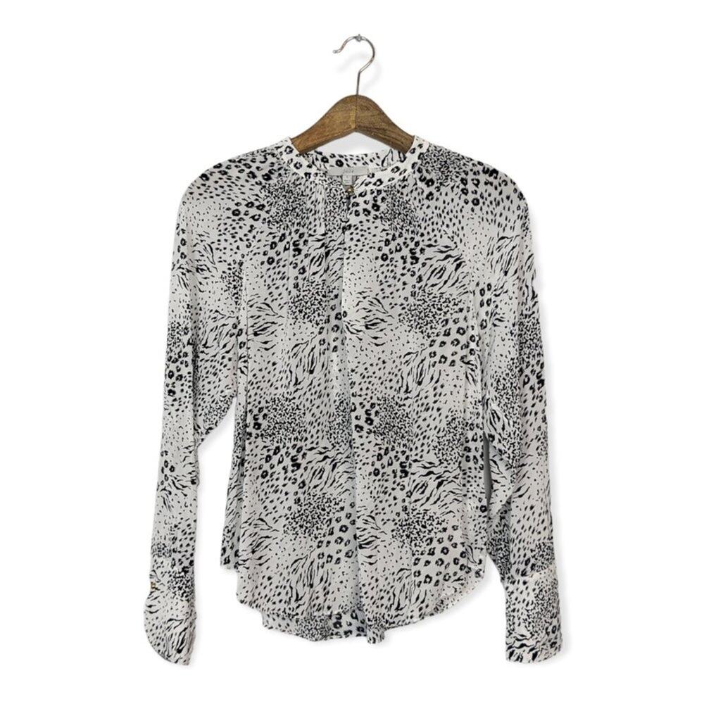 Joie White & Black Animal Print Button Down Blouse